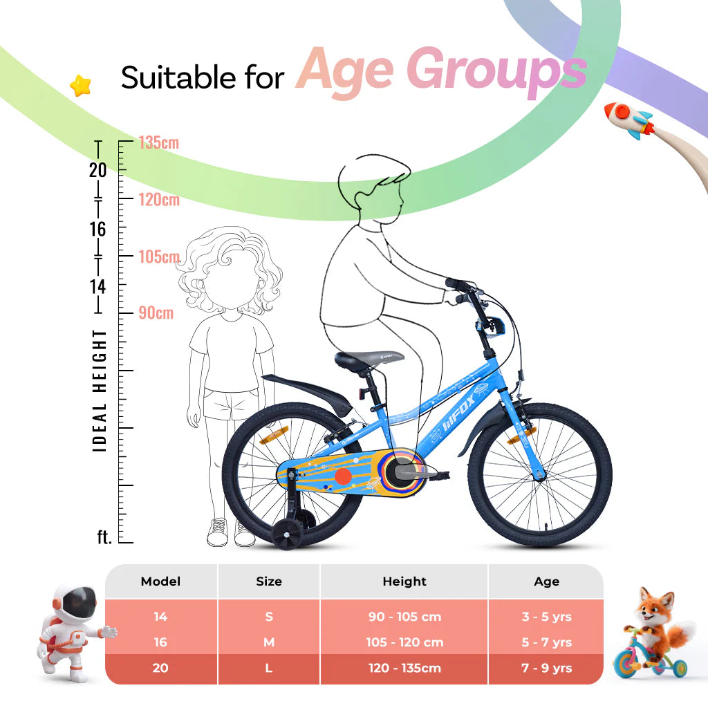 Firefox Dreamer Blue Kids Bicycle Age and Rider Height Size Guide

