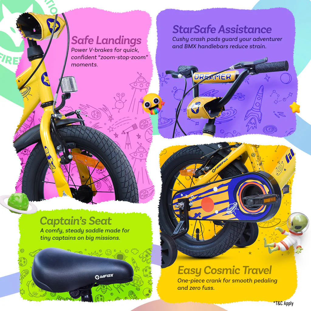 Firefox Dreamer Kids Bicycle Safety Features with Saddle, Handlebar and Frame Details
