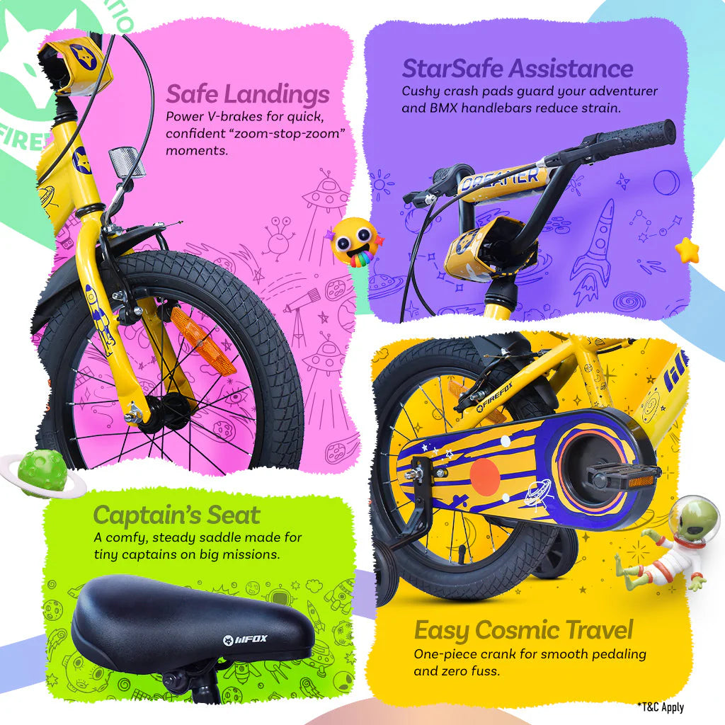 Firefox Dreamer Kids Bicycle Safety Features with Saddle, Handlebar and Frame Details
