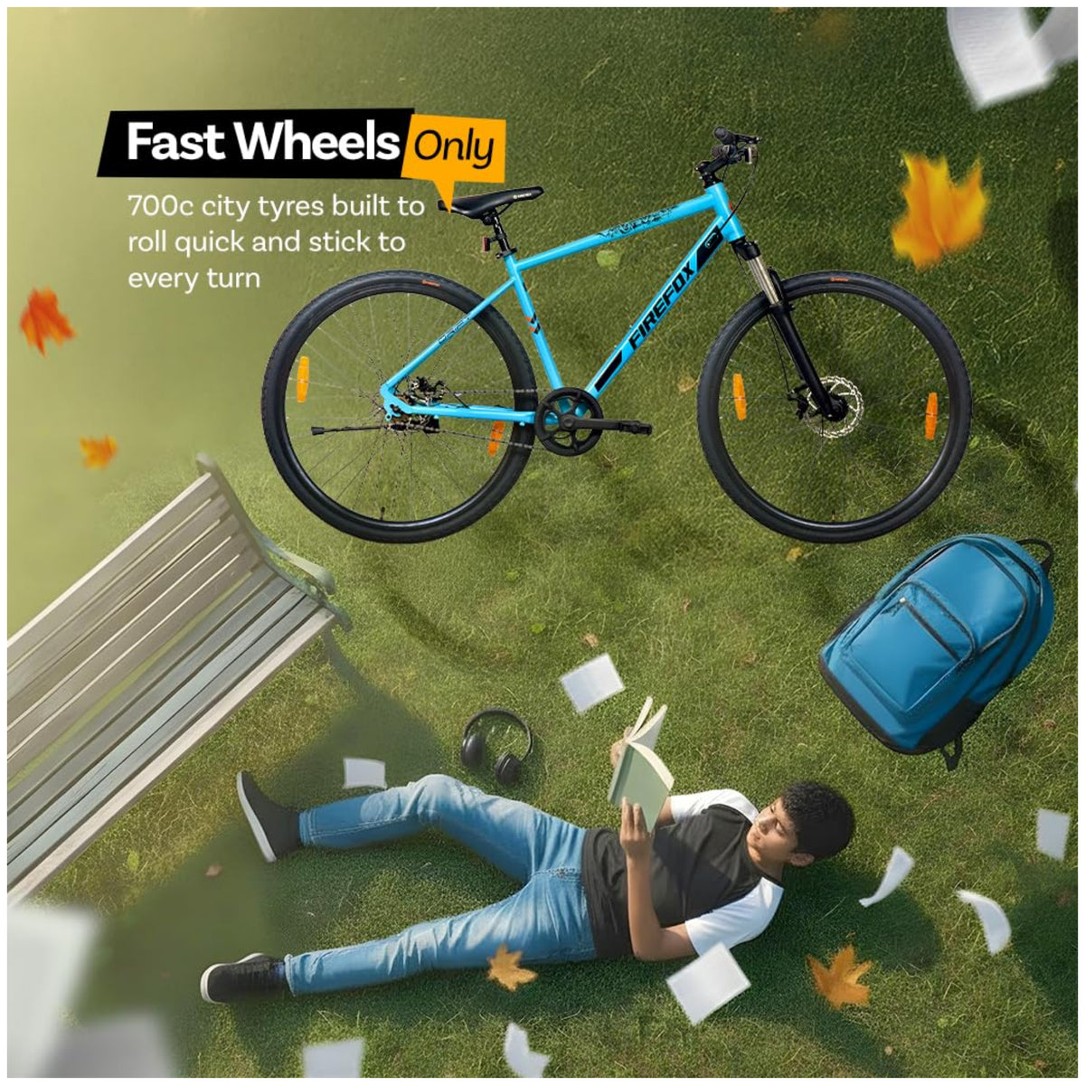 Firefox Drift 700C blue hybrid bicycle fast wheels for quick city riding