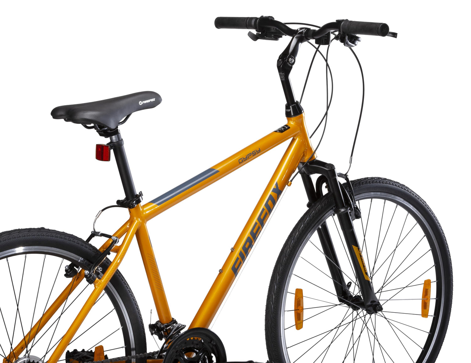 Front angle of Firefox Gypsy 700C with suspension fork