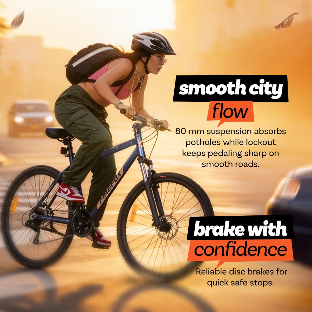 Firefox Rush 700C Single Speed Hybrid Bicycle riding on city roads