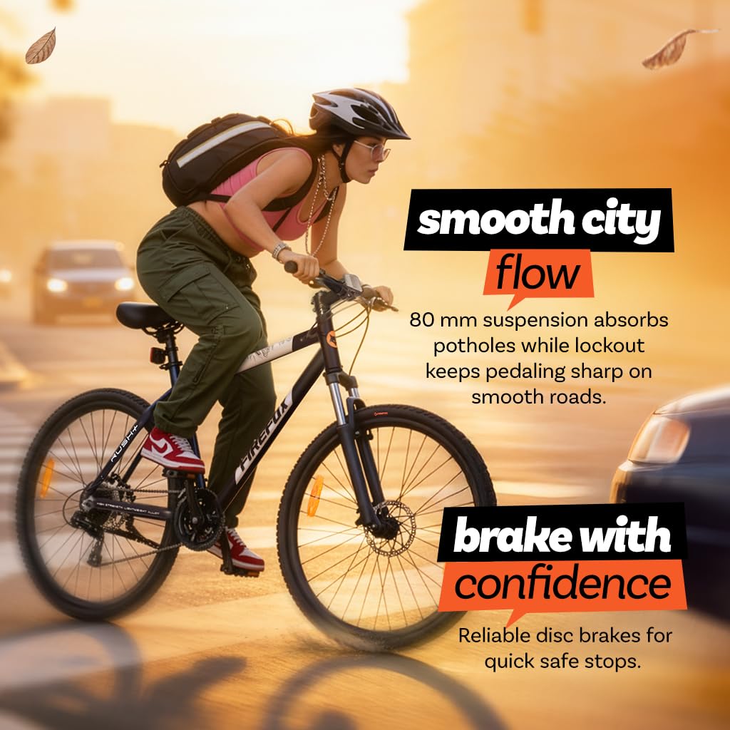 Firefox Rush+ 700C 21 Speed Hybrid Bicycle offers confident control with mechanical disc brakes