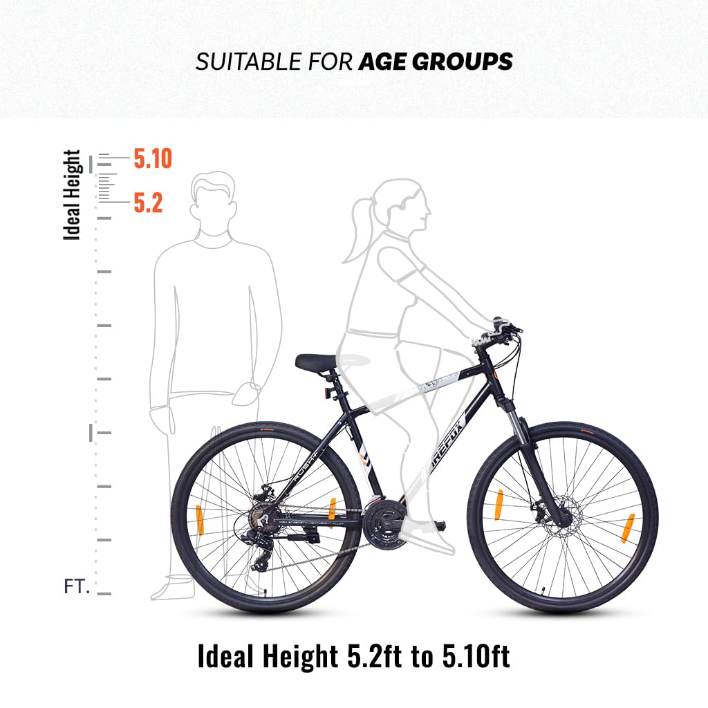 Firefox Rush+ 700C 21 Speed Hybrid Bicycle recommended rider height guide
