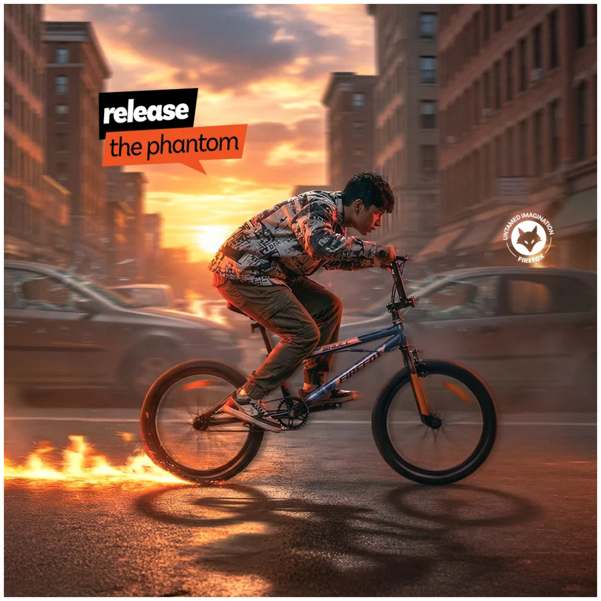 Firefox Skull BMX bicycle riding in city