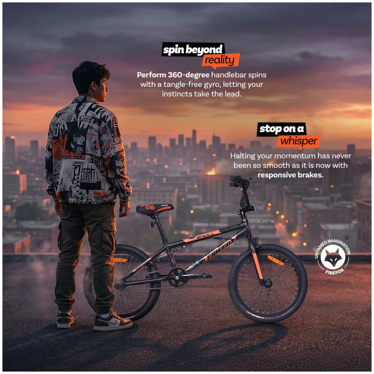 Firefox Skull BMX bicycle riding at sunset
