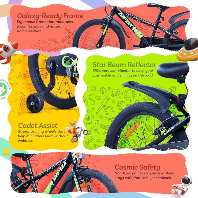 Firefox Star Gazer Black Kids Bicycle Features Including Frame, Reflector and Training Wheels
