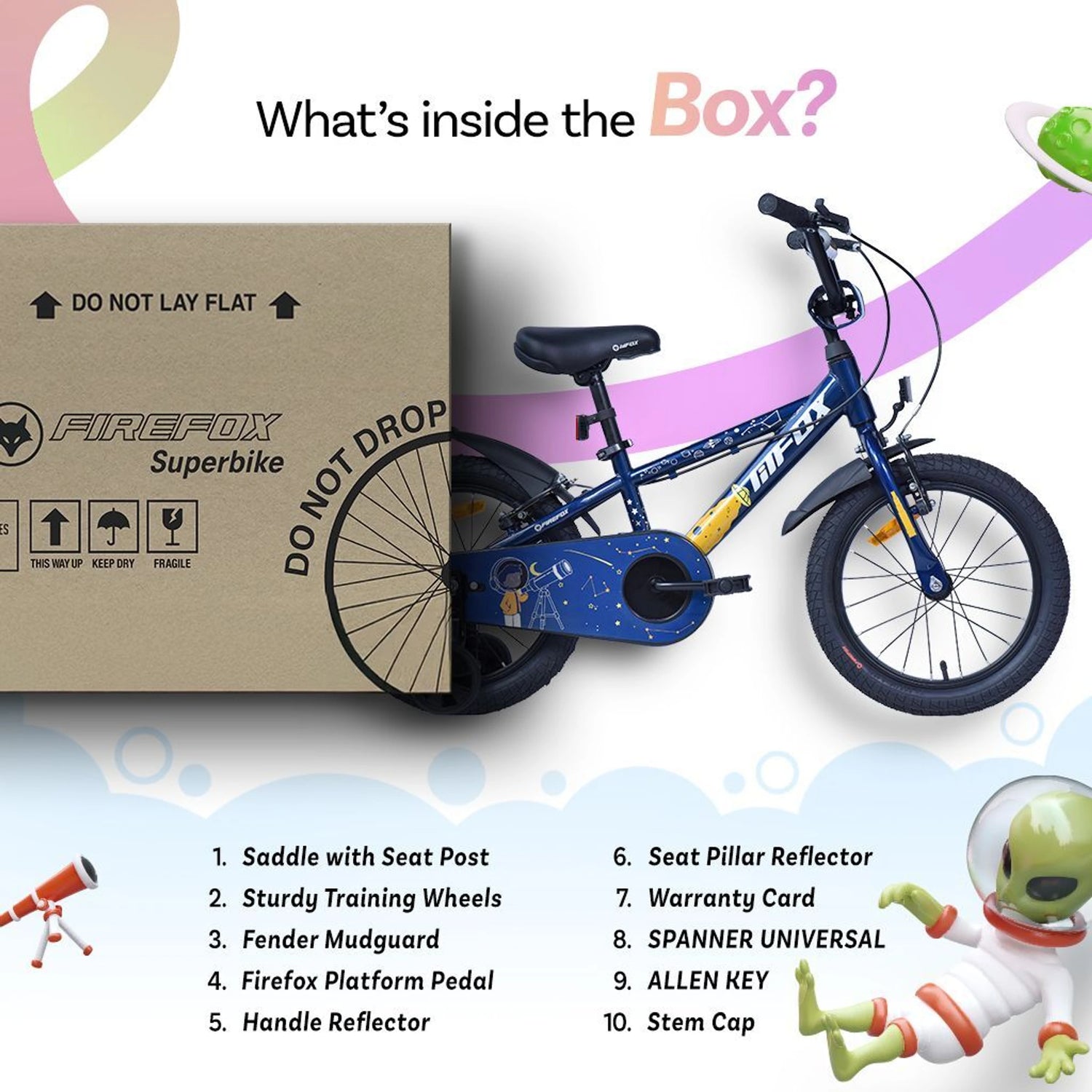 Firefox Star Gazer Kids Bicycle Package Contents and Accessories Included
