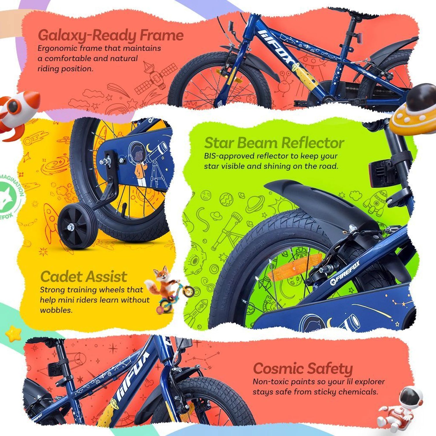Firefox Star Gazer Kids Bicycle Features Including Frame, Reflector and Training Wheels
