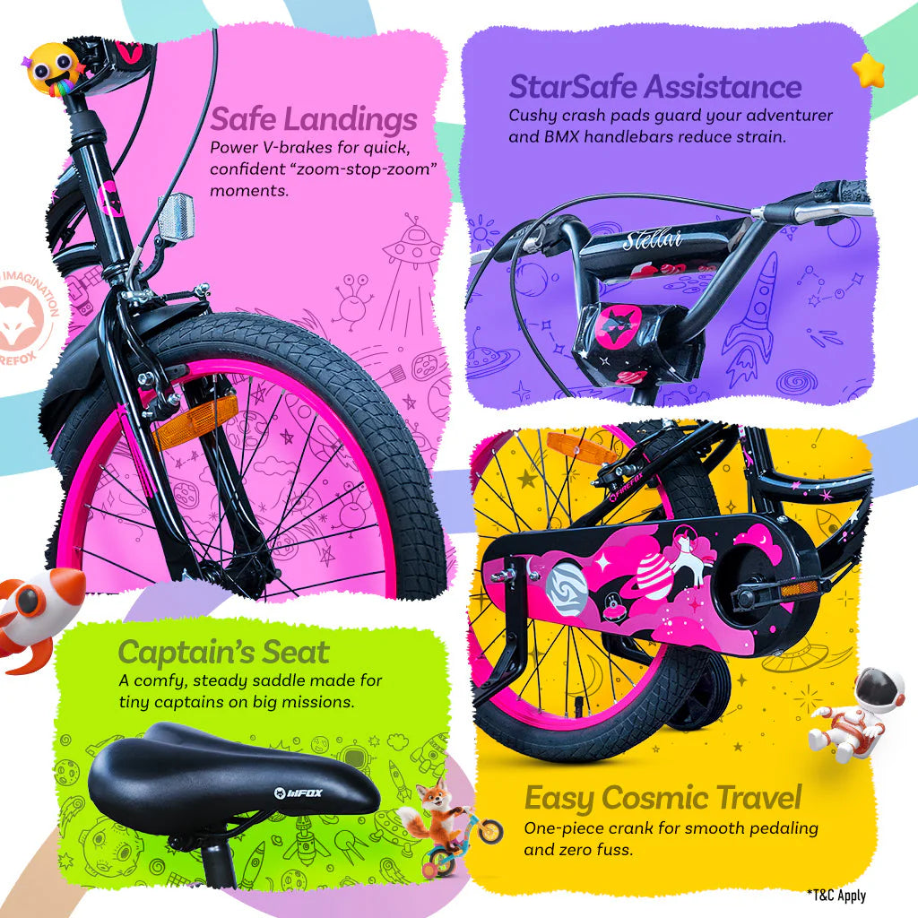 Firefox Stellar Pink Kids Bicycle Safety Features Including Saddle Handlebar and Reflectors
