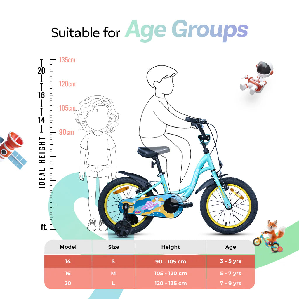 Firefox Stellar Kids Bicycle Size Chart with Recommended Age and Rider Height
