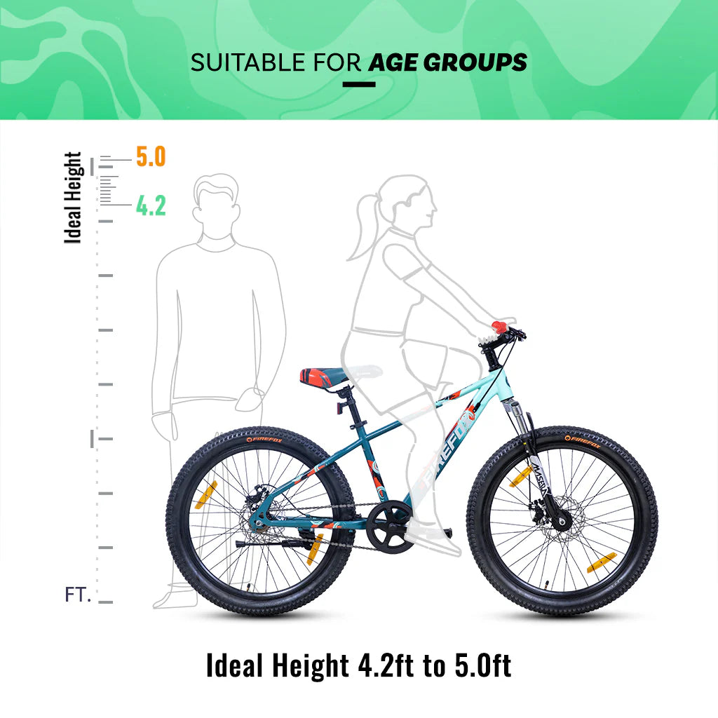 Firefox Tremor 24T cycle size chart ideal height 4.2 to 5 feet