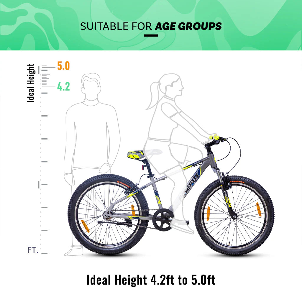 Firefox Tremor 24T kids cycle size chart ideal height 4.2 to 5 feet