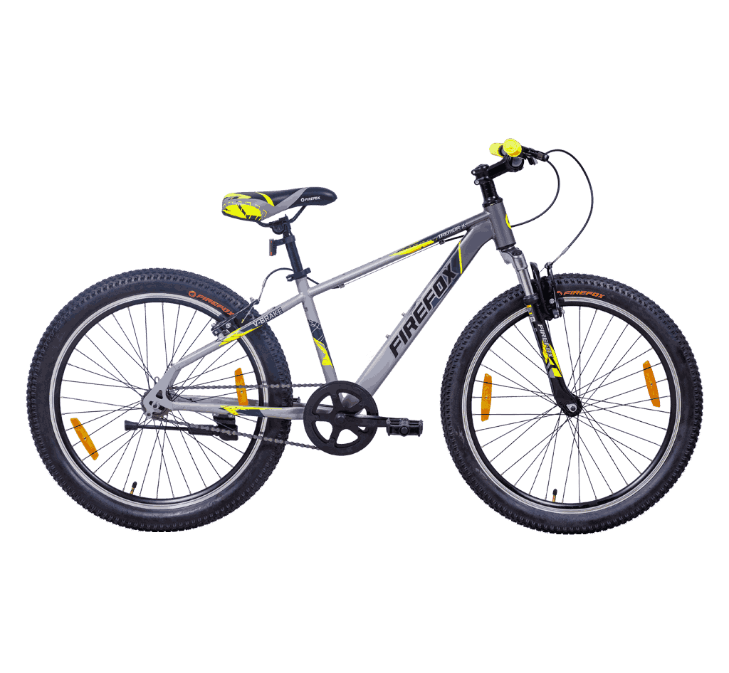 Firefox Tremor X 24T single speed MTB cycle with V brakes and rigid fork in grey color