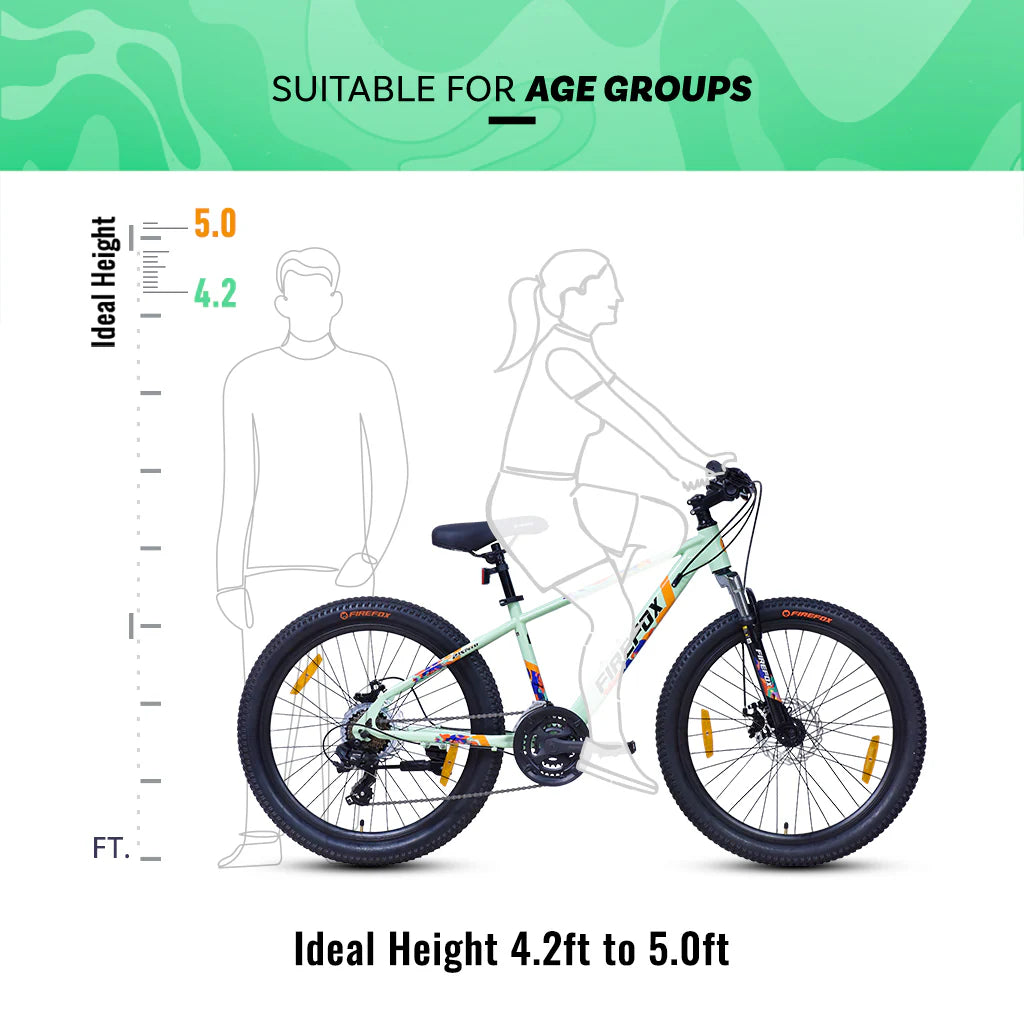 Firefox Tremor X 24T cycle size chart ideal height 4.2 to 5 feet