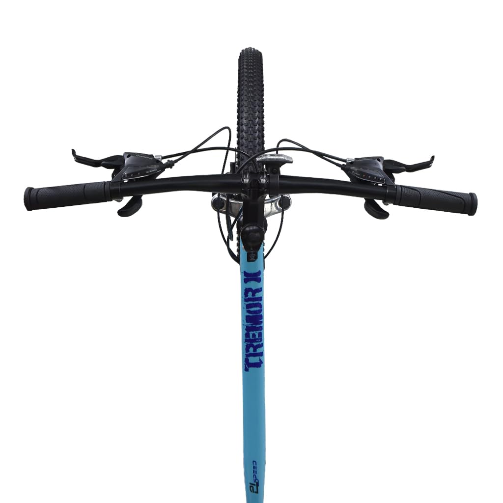 Top view of Firefox Tremor X 27.5 D mountain cycle showing handlebar, brake levers, and front tyre with fork.

