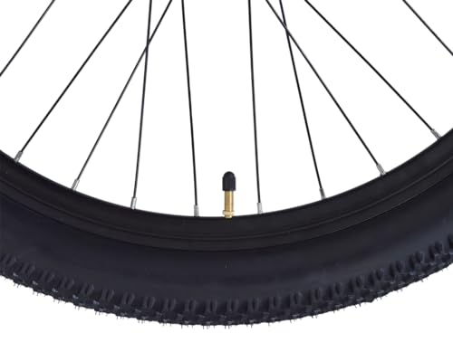 Close-up view of tyre valve and tread pattern on Firefox Tremor X 27.5 D mountain cycle.

