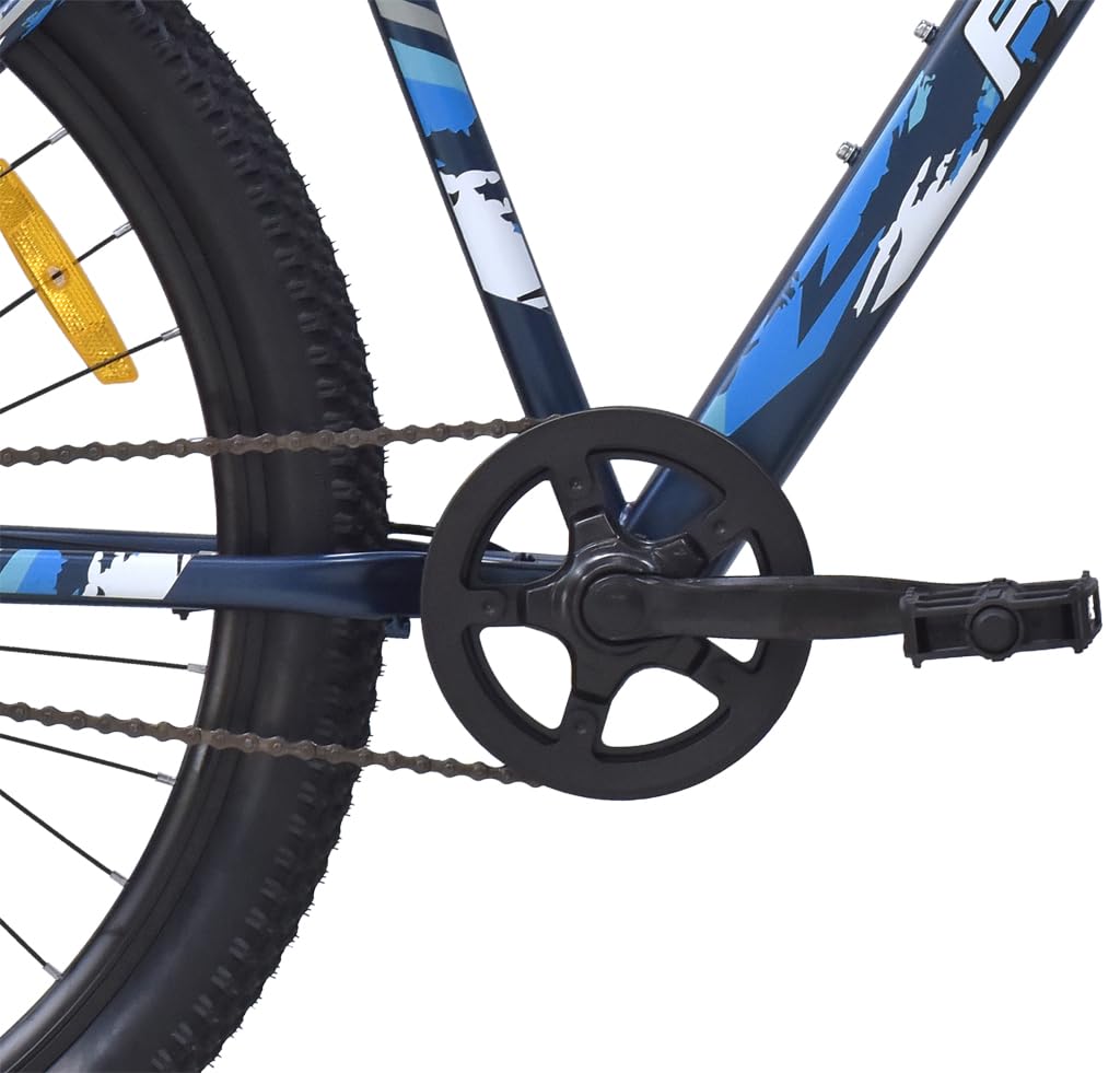 Close-up of the FIREFOX Tremor X 29 D mountain bike crankset, chainring, and pedal, showcasing the drivetrain and frame details with a white background.

