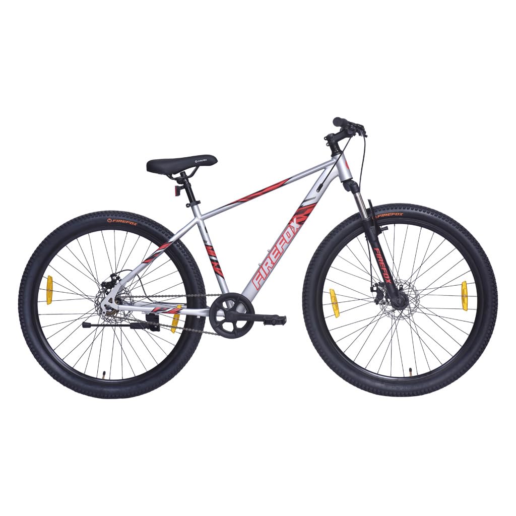 Side view of FIREFOX Tremor X 29 D mountain cycle in silver, single speed, 29-inch wheels, ideal for men.

