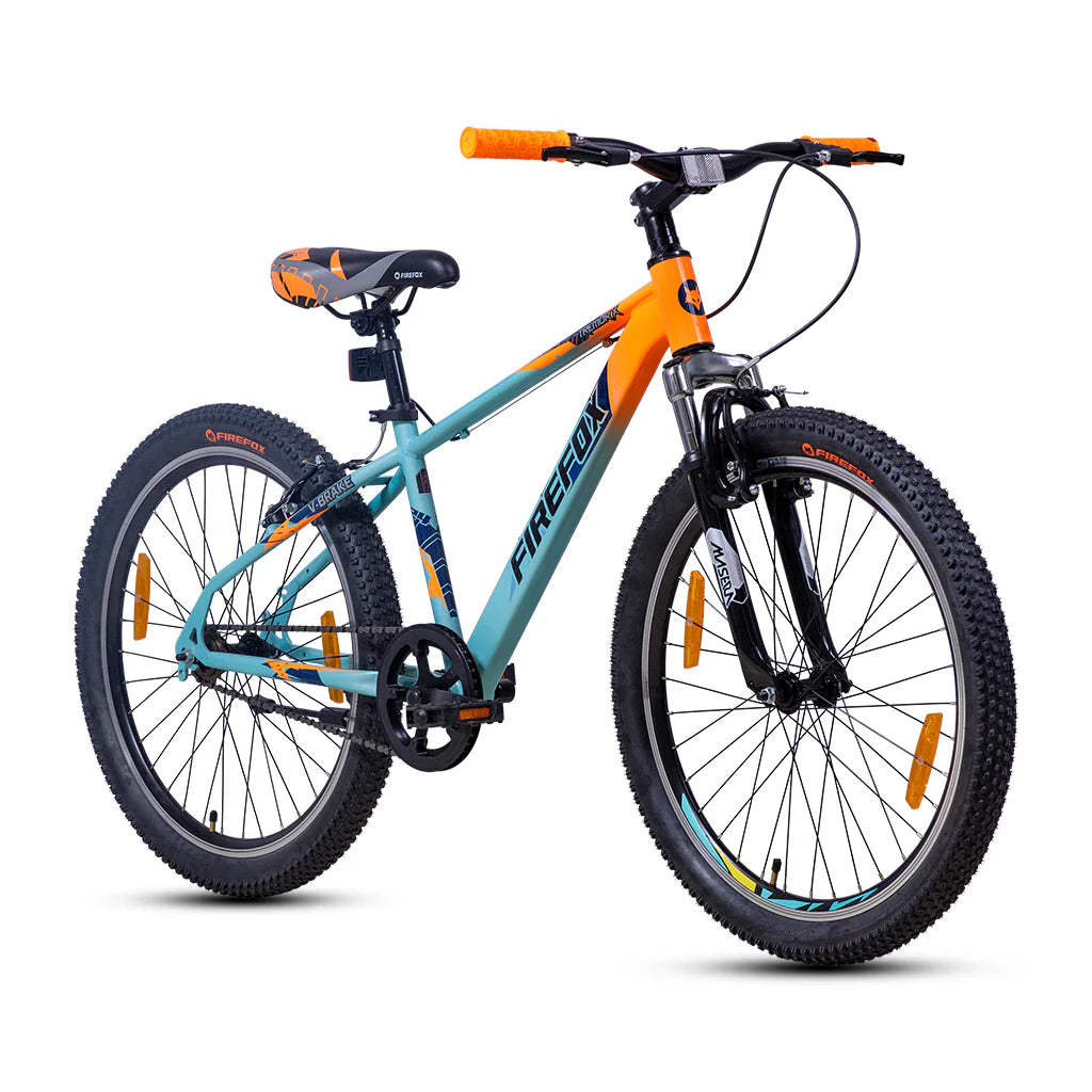 Firefox Tremor X orange blue mountain bicycle side profile view