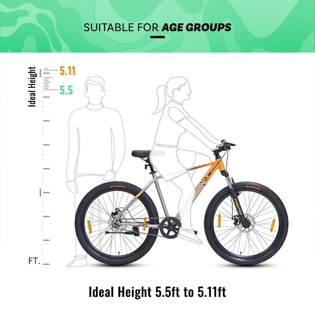 Firefox Tremor X 26T cycle size chart ideal rider height guide