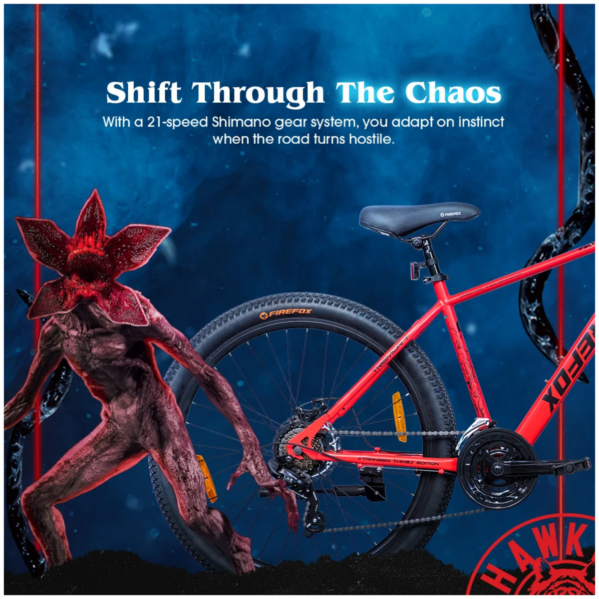 Firefox Tremor X Stranger Things Edition 21 speed MTB with themed graphics