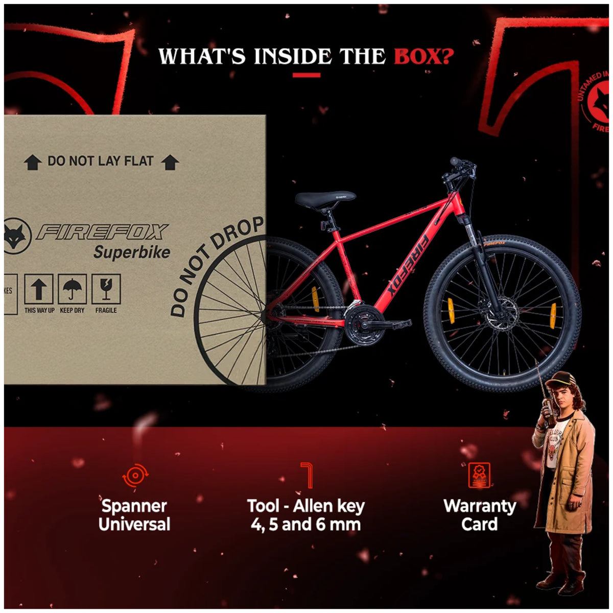 Firefox Tremor X Stranger Things Edition bicycle box contents and accessories