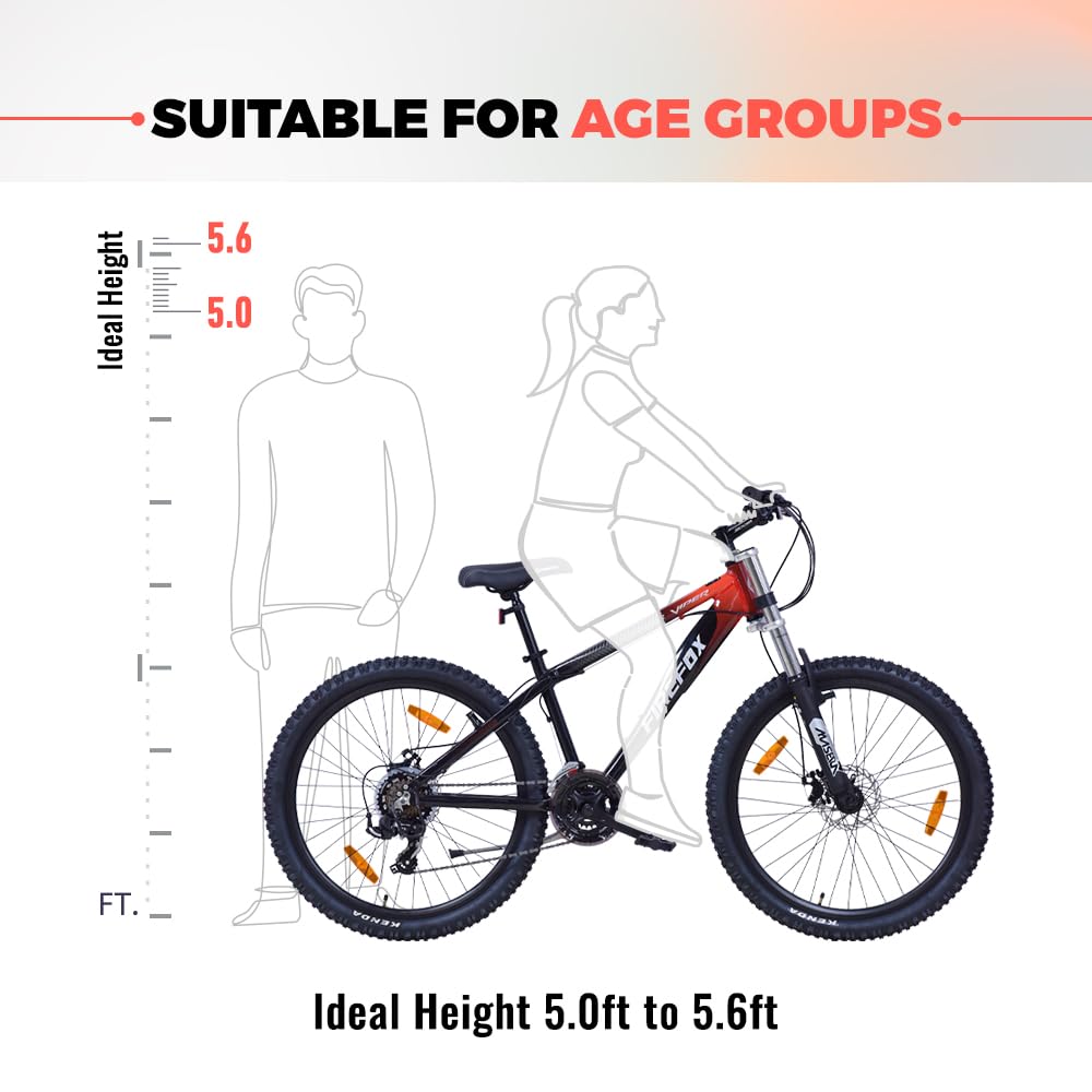 Firefox Viper recommended rider height guide for 26T mountain bicycle (5.0 ft to 5.6 ft)