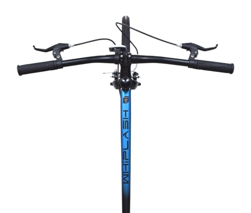 Top view of the FIREFOX Whiplash 700C T Hybrid Cycle showing black handlebar, brake levers, and blue frame with "WHIPLASH" branding.
