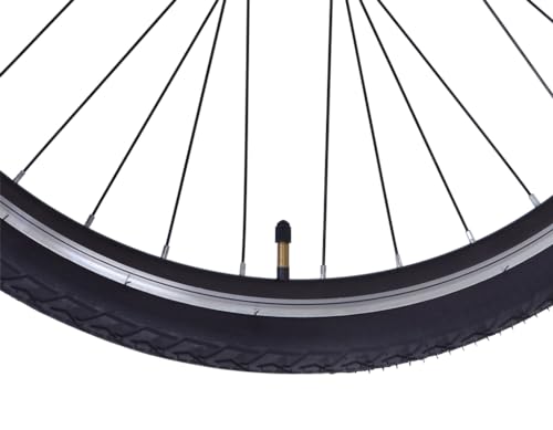 Close-up of the FIREFOX Whiplash 700C Hybrid Cycle wheel showing the black tire, silver rim, and valve stem.
