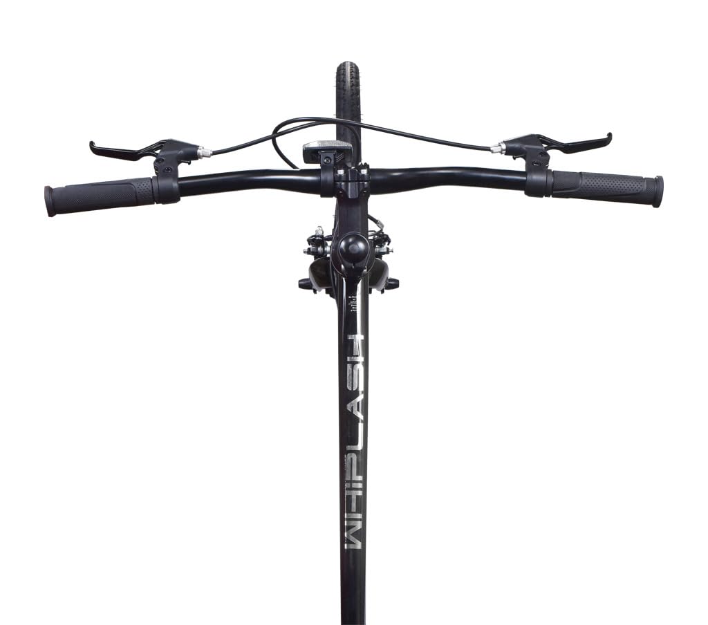 “Front view of handlebar and brake levers of the FIREFOX Whiplash 700C Hybrid Cycle with WHIPLASH branding on the head tube, against a white background”

