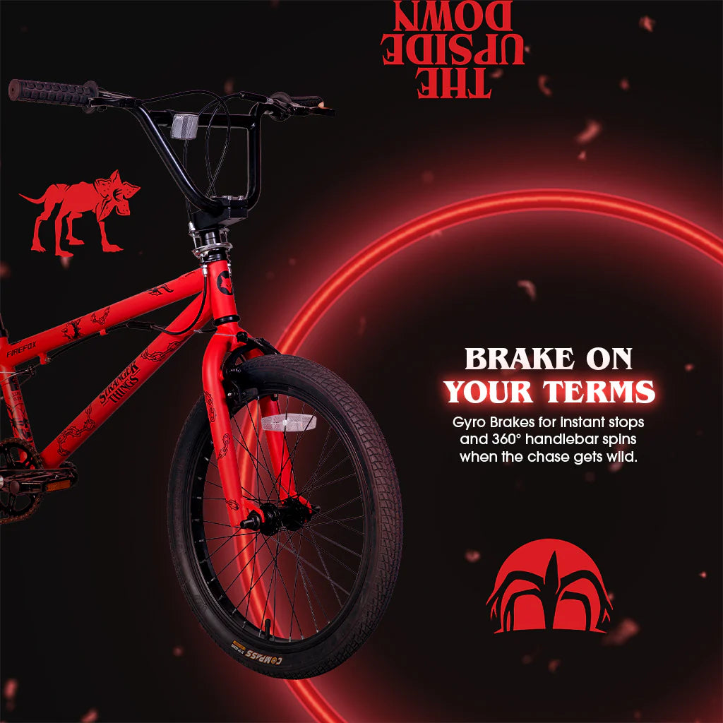 Hellfire Club BMX cycle brake performance feature graphic showing strong stopping control