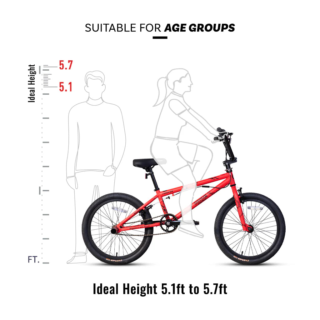 Hellfire Club BMX cycle rider height compatibility guide ideal height 5.1 ft to 5.7 ft