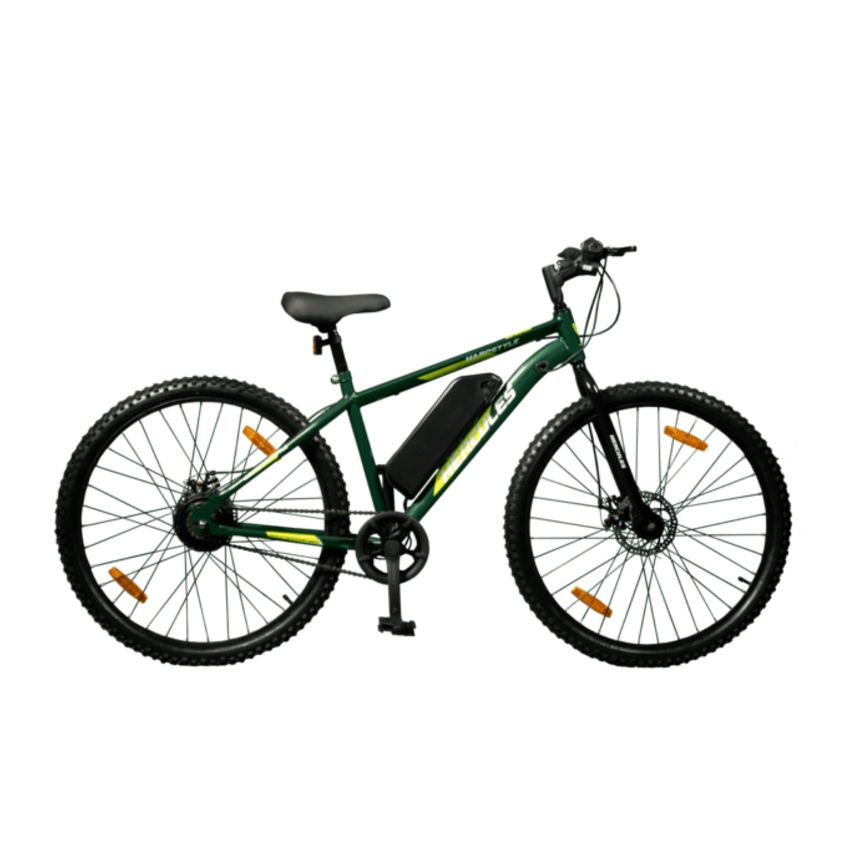 Hercules Hardstyle 27.5T electric cycle in green and black with disc brakes