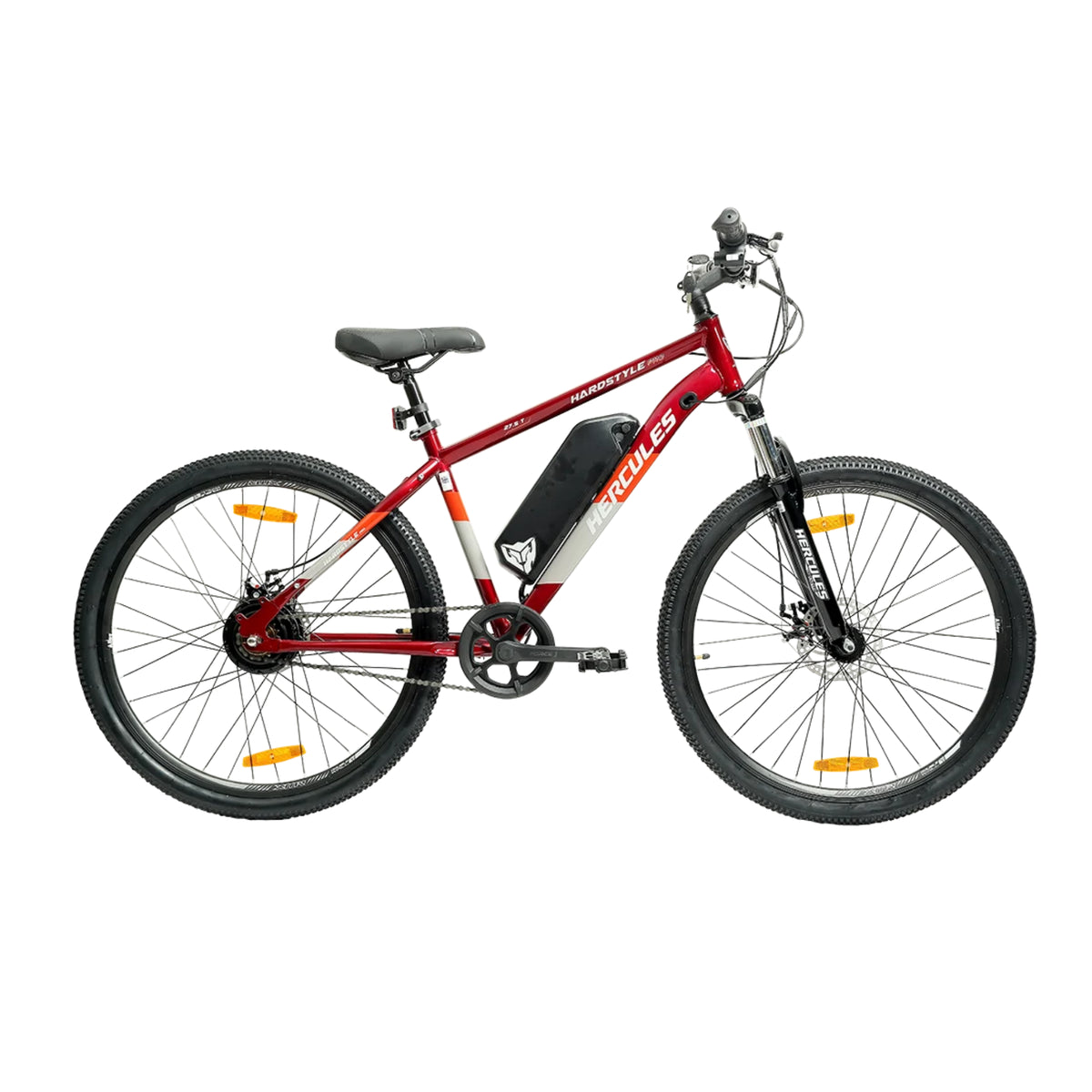Hercules Hardstyle Pro red 27.5T electric cycle side view