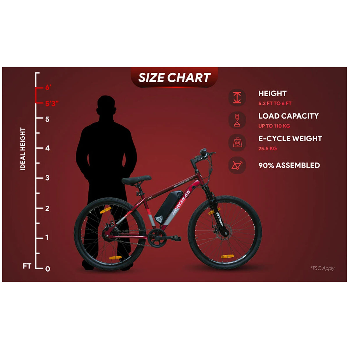 Hercules Hardstyle Pro electric cycle size chart
