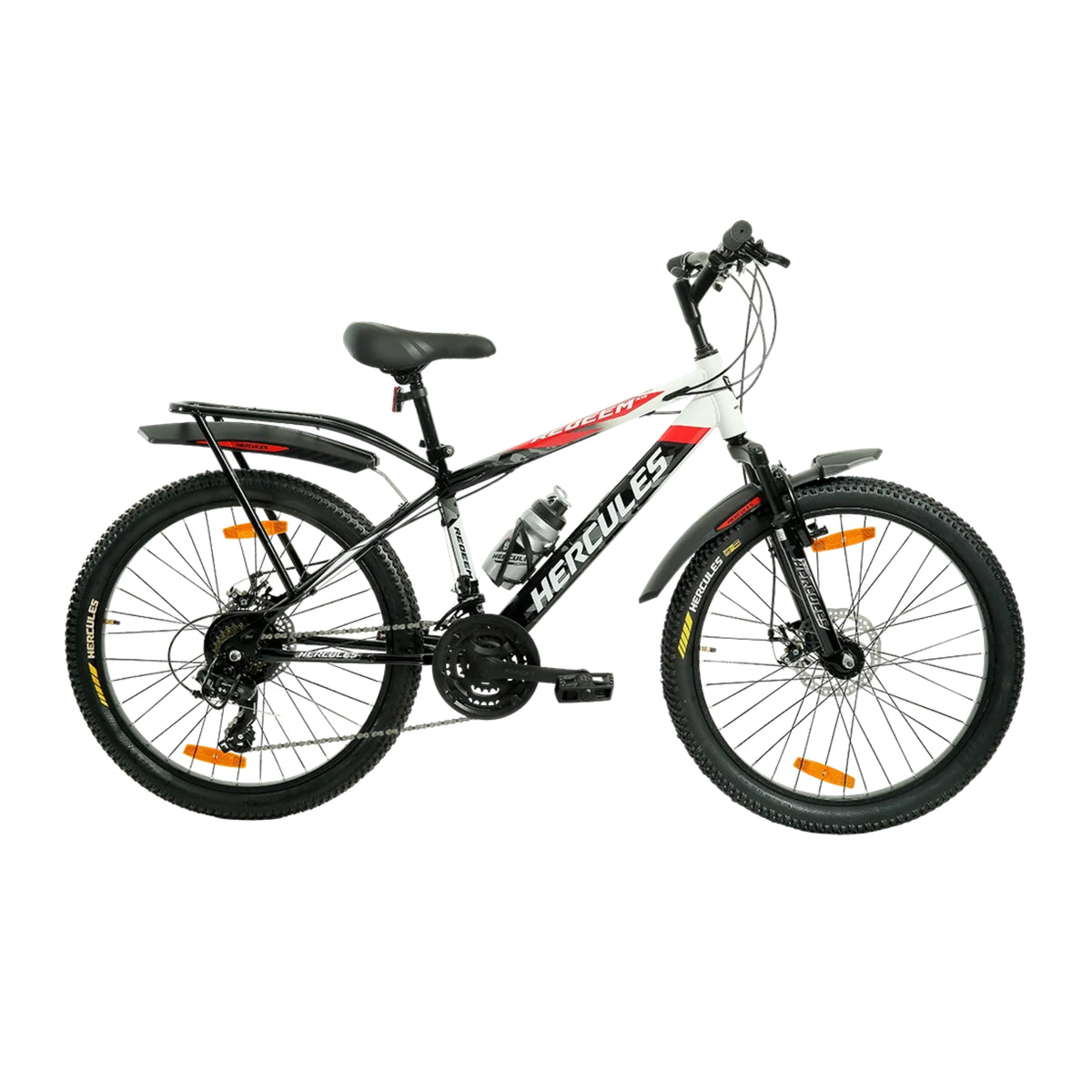 Hercules Redeem FX DD MTB bicycle with front carrier and disc braking in red