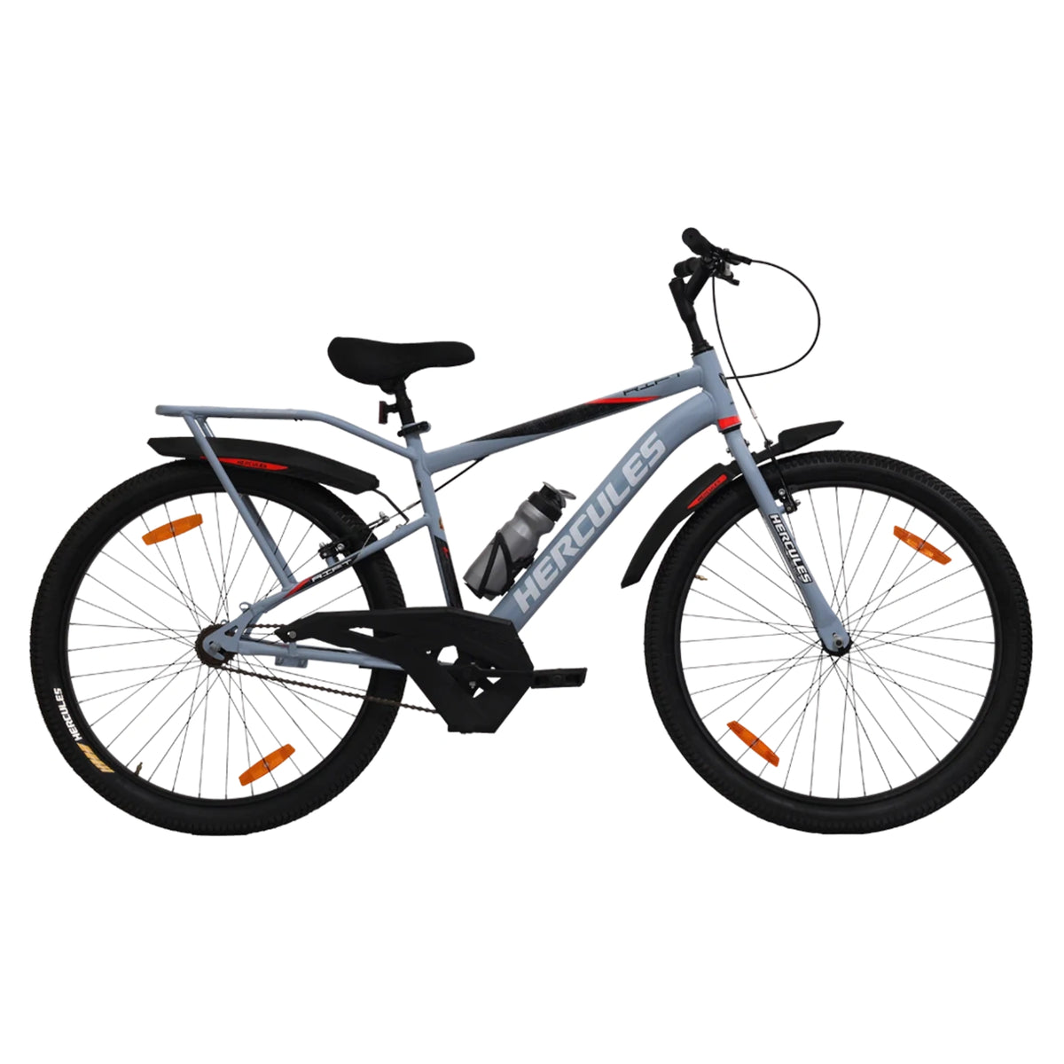 Hercules Rift RF VB MTB cycle with rear carrier and wide tyres in red
