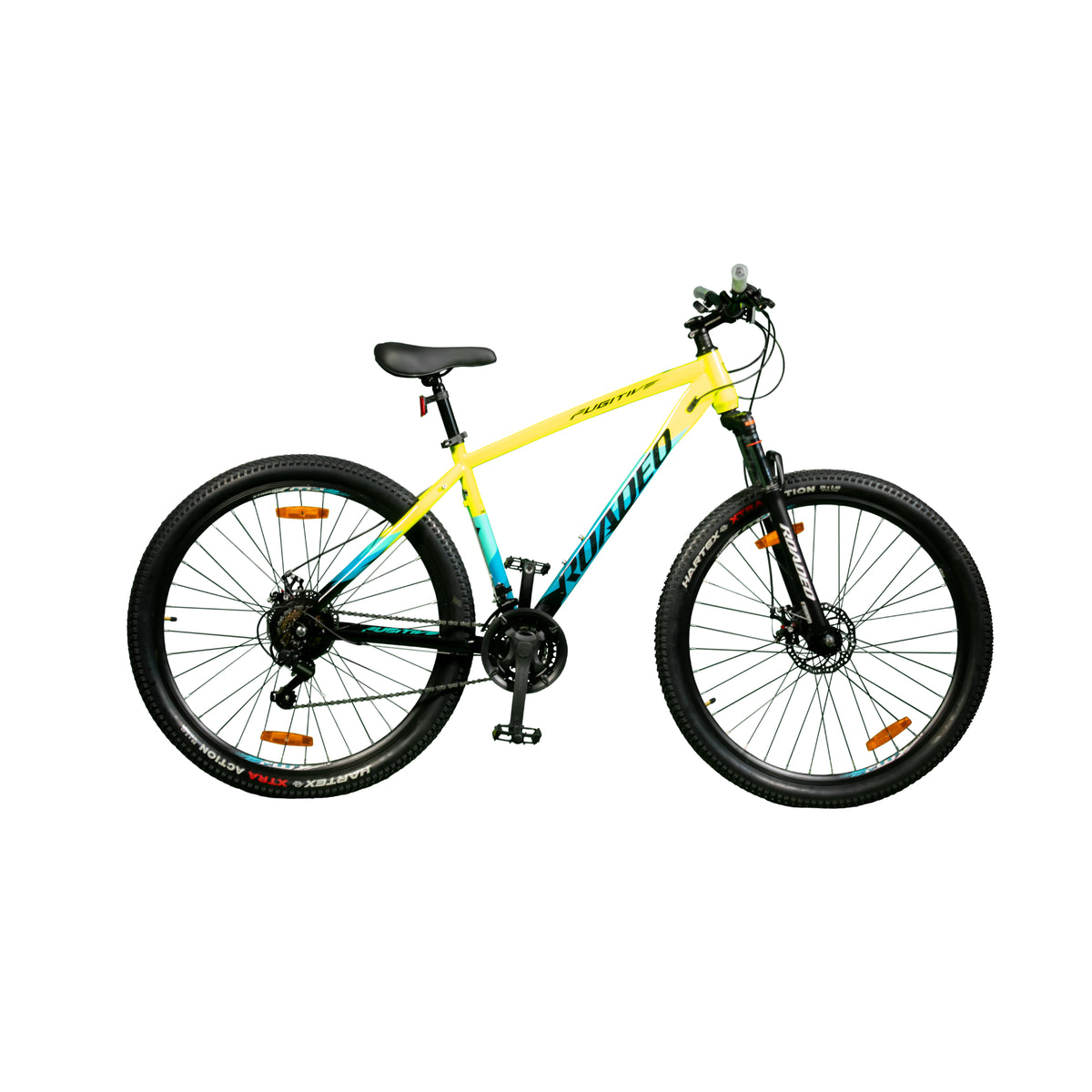 Hercules Roadeo Fugitive acid green MTB cycle with blue and black graphics, front suspension and disc brakes