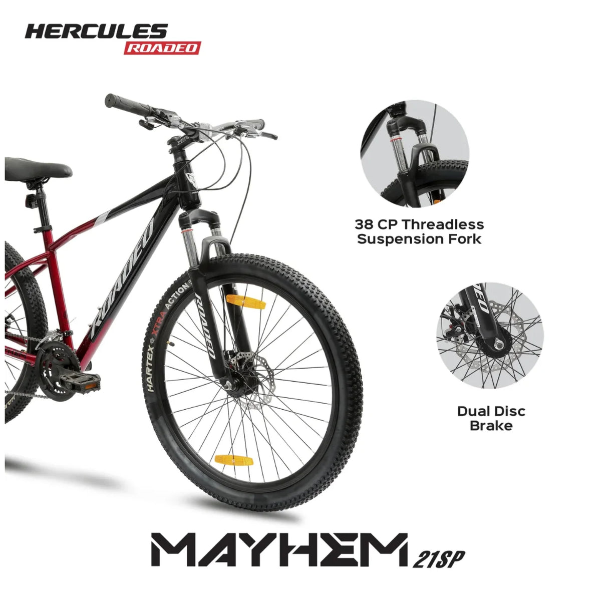 Hercules Roadeo Mayhem 21SP suspension fork and dual disc brakes