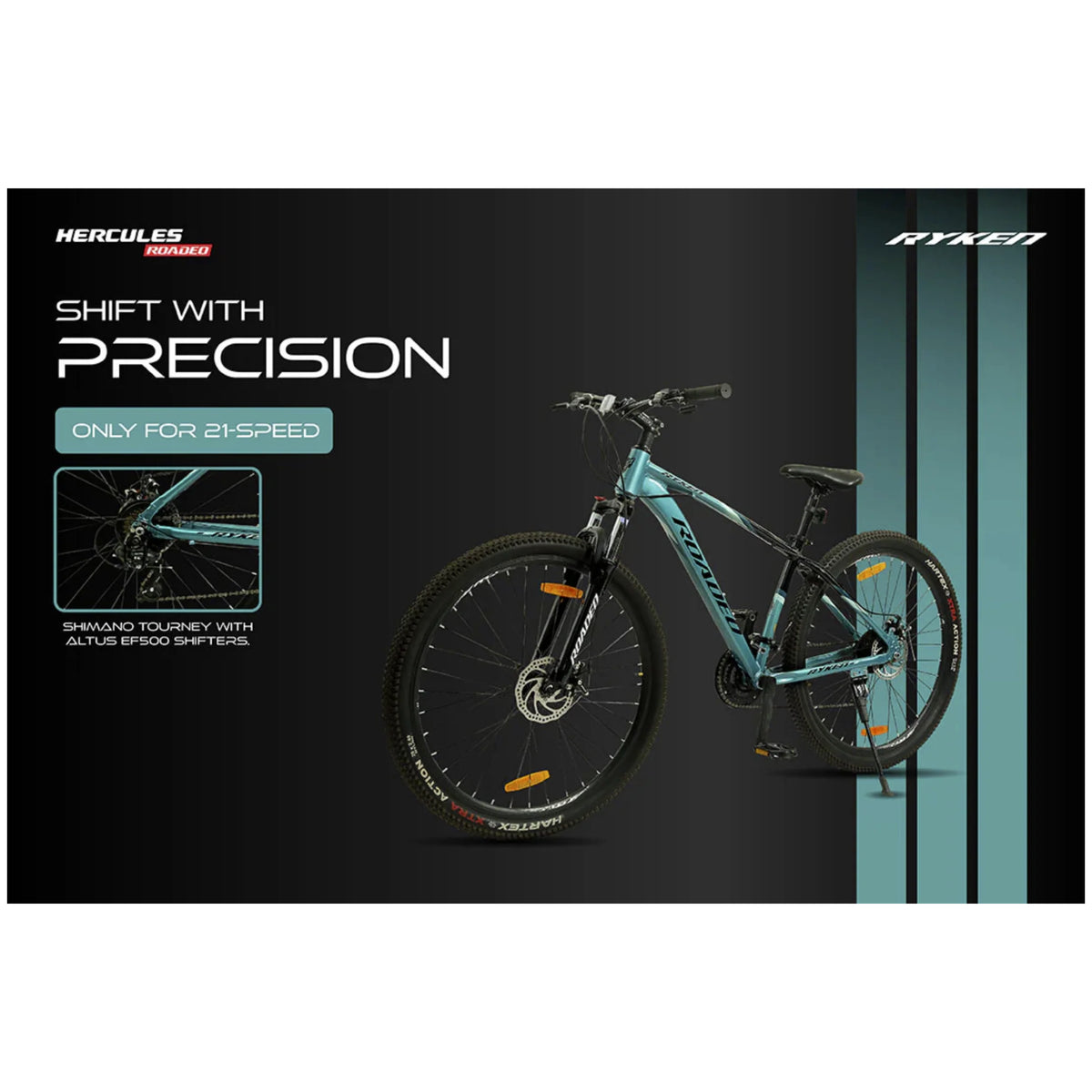 Hercules Roadeo Ryken 21 Speed MTB Cycle | Alloy Frame | Dual Disc Brakes | Suspension Fork
