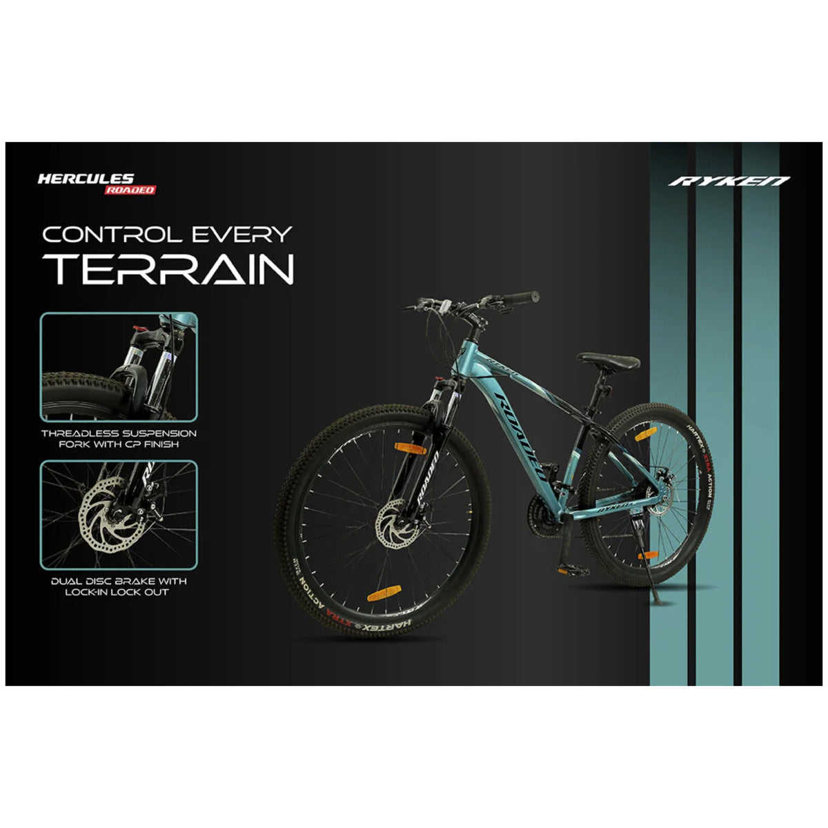 Hercules Roadeo Ryken front suspension and MTB tyre setup