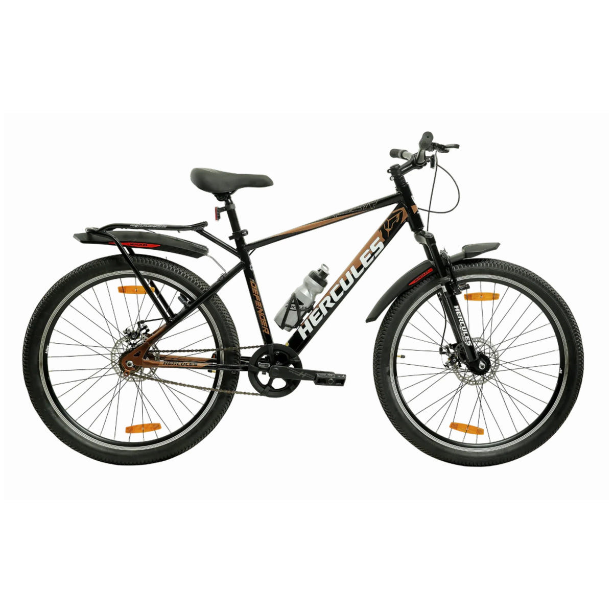 Hercules The Defender bicycle in black and brown finish with rear carrier