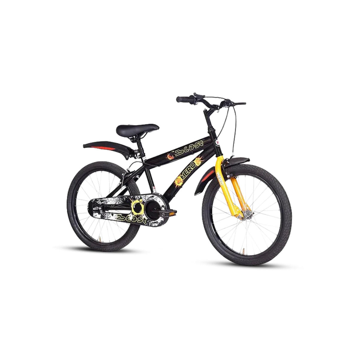 Hero Blast 20T black kids bicycle with sporty frame and training wheel