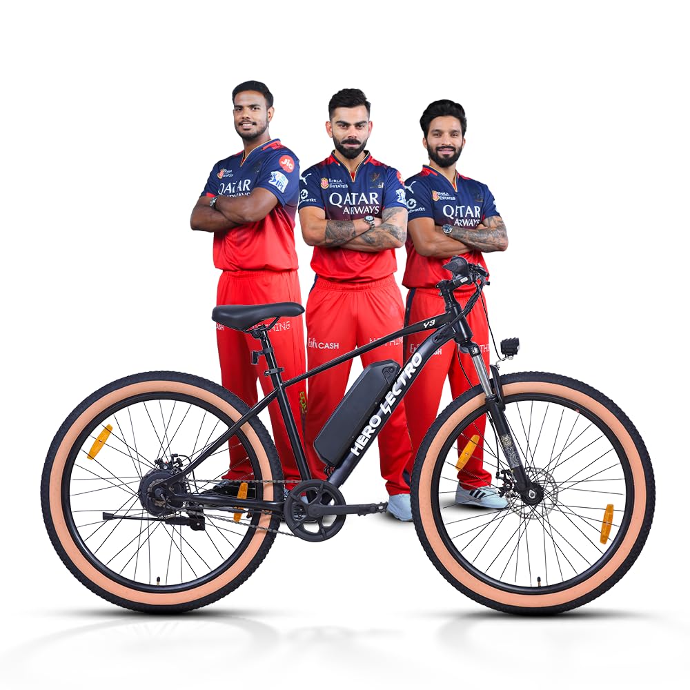 Hero Lectro electric cycle showcased with professional cricket team players in official team jersey
