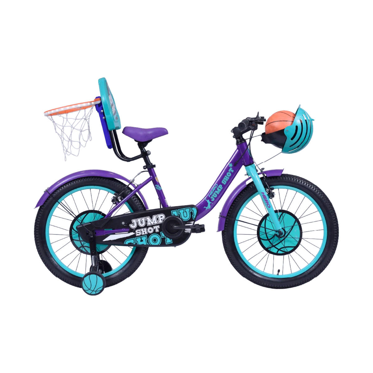 Hero Jumpshot+ 20T Purple cycle side view with wide tyres and basketball chain cover