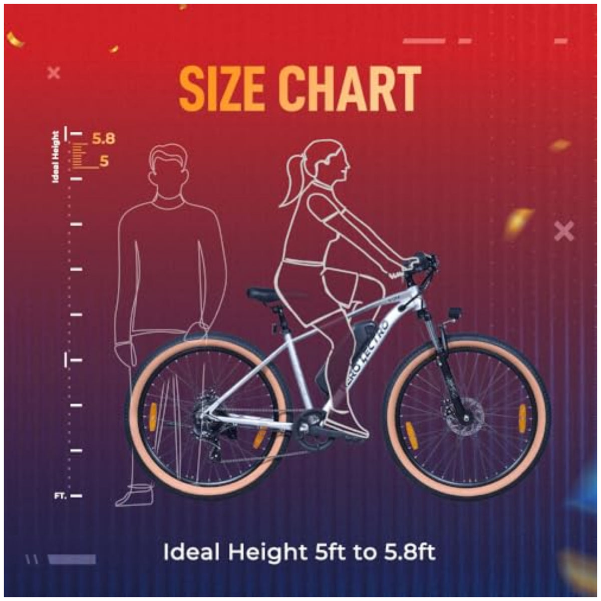 Hero Lectro Y3 Plus 27.5T electric cycle size chart for rider height 5 to 5.8 feet