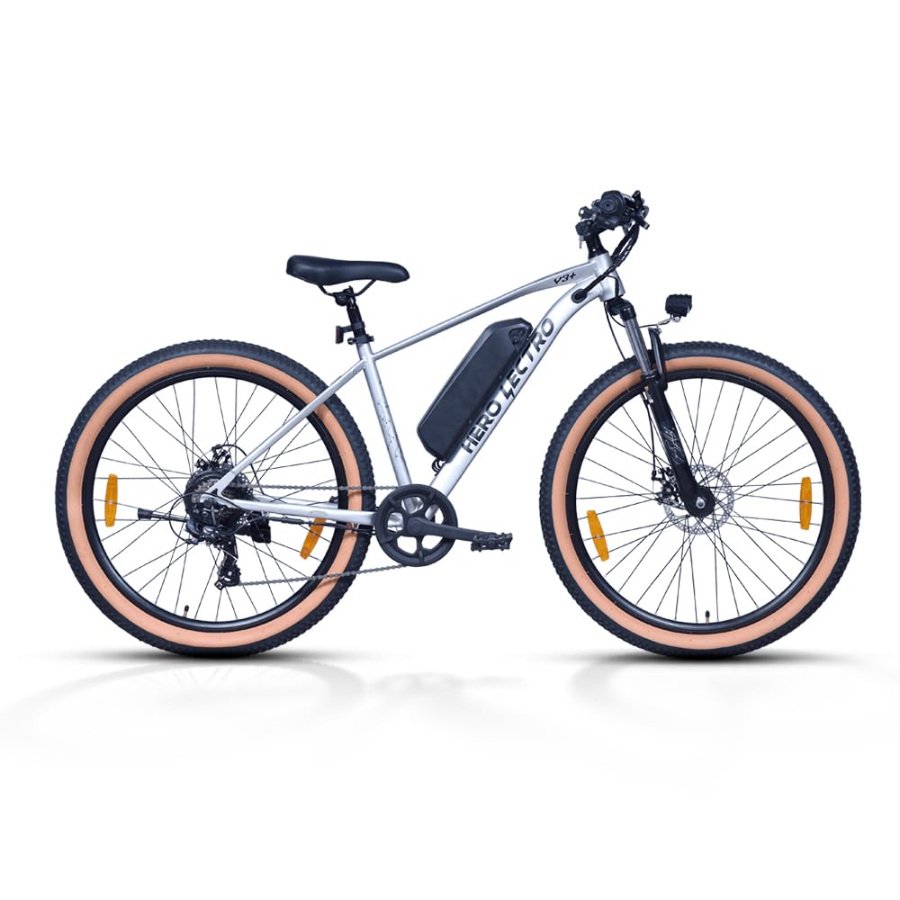 Hero Lectro Y3 Plus electric cycle 27.5T grey lithium battery 7 speed electric bike India