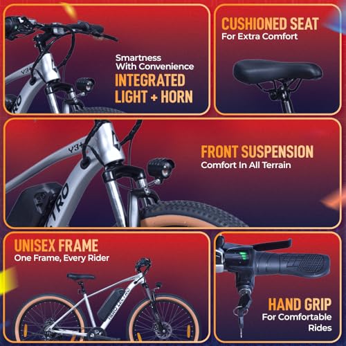 Hero Lectro Y3 Plus features integrated light horn front suspension cushioned seat