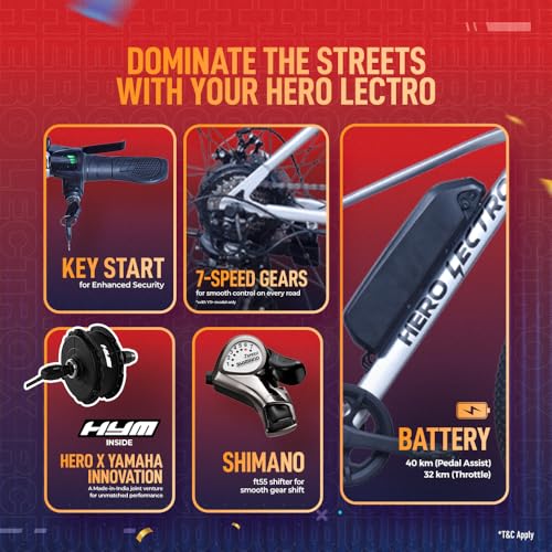 Hero Lectro Y3 Plus electric cycle key features 7 speed shimano battery key start system
